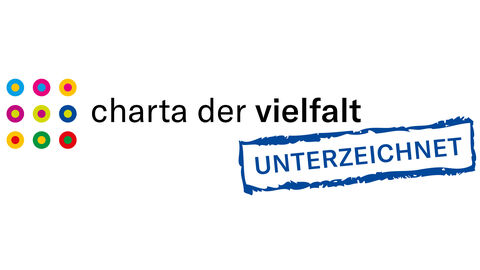 Auf dem Bild ist das Logo der Charta der Vielfalt zu sehen, die unterzeichnet ist.