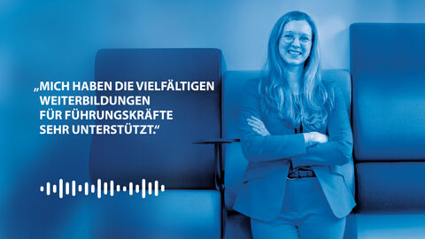 Hören Sie unsere neue Folge mit Dr. Michaela Schenkel. Auf dem Bild ist Frau Dr. Schenkel zu sehen mit folgendem Zitat aus ihrere Podcast Folge: "Mich haben die vielfältigen Weiterbildungen für Führungskräfte sehr unterstützt.“